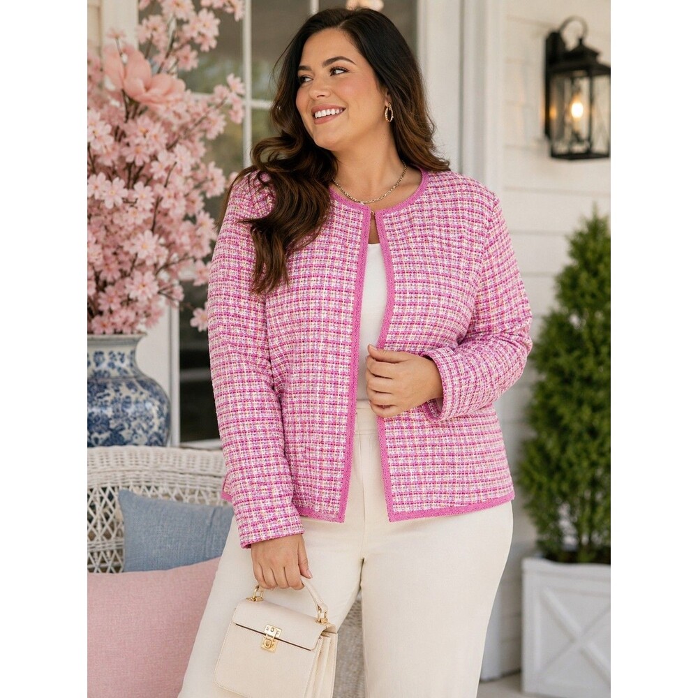 Sag Harbor Pink Tweed Jacket Plus Size 22W Preppy Quiet Luxury
